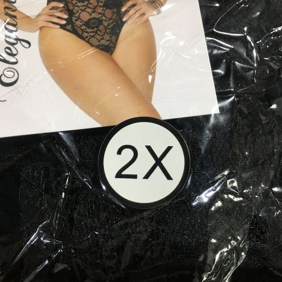 Elegant Moments Off the Shoulder Deep V Lace Bodysuit, Women's Size 2X - Black - Picture 8 of 12